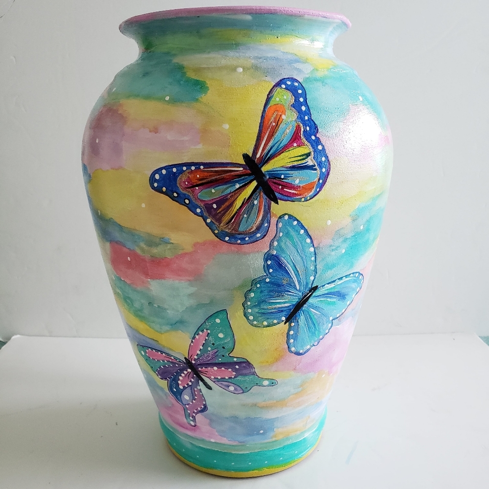 Hand Painted Garden Vase Artist Signed